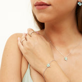 Four Leaves Clover Sterling Silver Bracelet and Necklace Set in Green